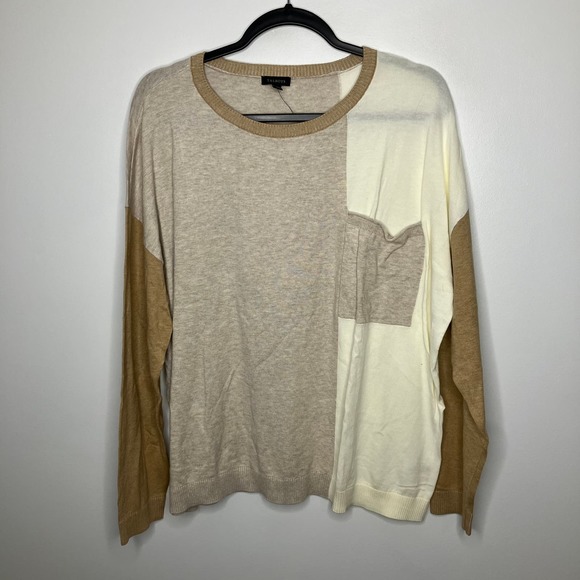 NWT TALBOTS Colorblock Pocket Neutral Lightweight Sweater Tan Cream XL - Picture 1 of 5